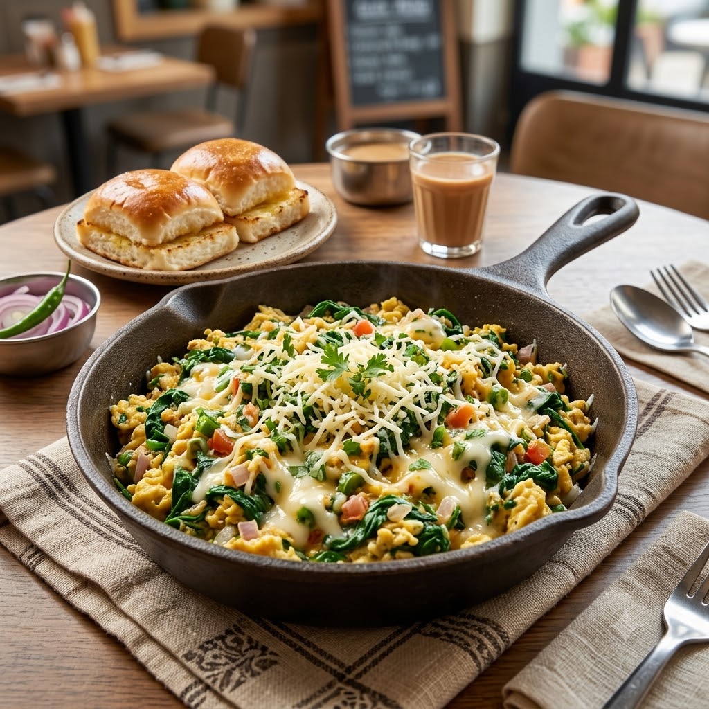 Spinach Cheese Bhurji — spinach and creamy cheese